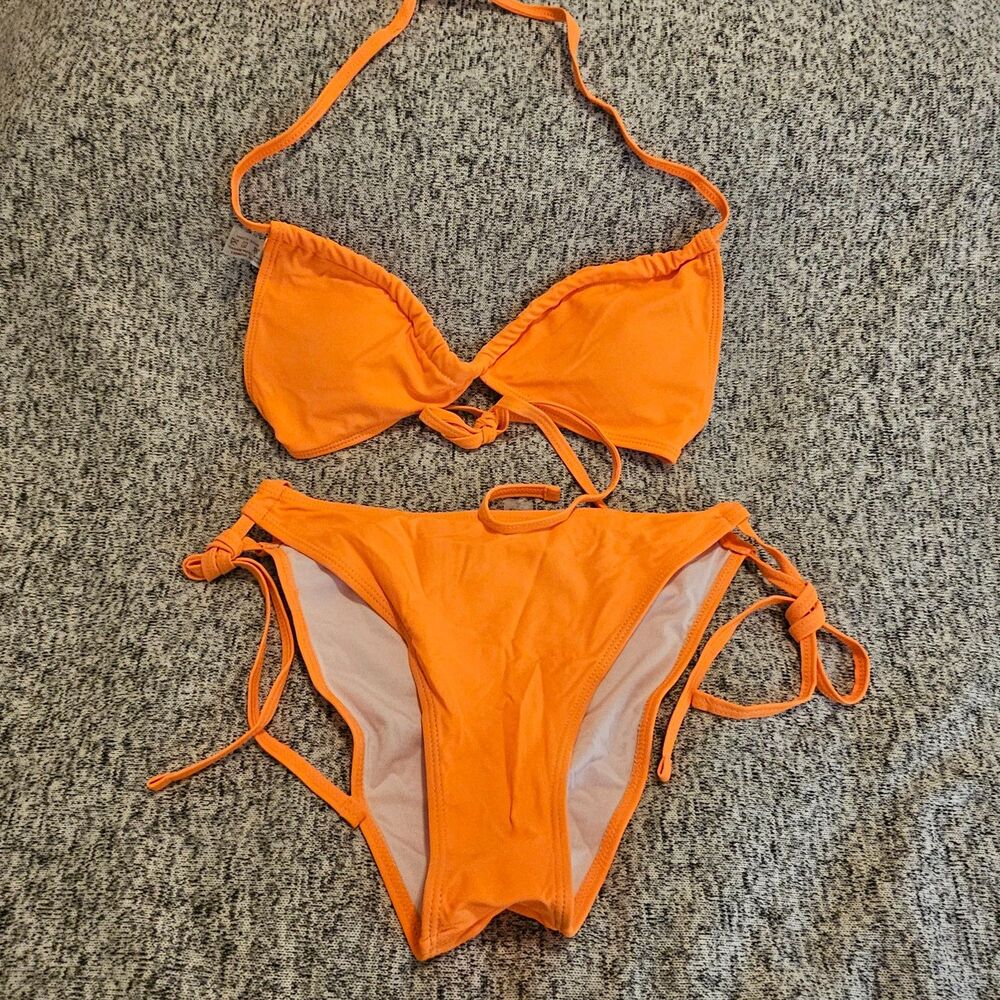 Two Piece Bikini Set Women's Sz XS -Orange Adjustable Ties Sexy Bathing Suit NWT - Picture 8 of 9